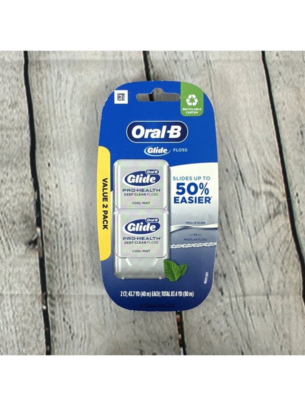 2 Pack ORIGINAL Oral-B Glide Pro Health Deep Clean Floss 43.7 Yards Ea Cool Mint